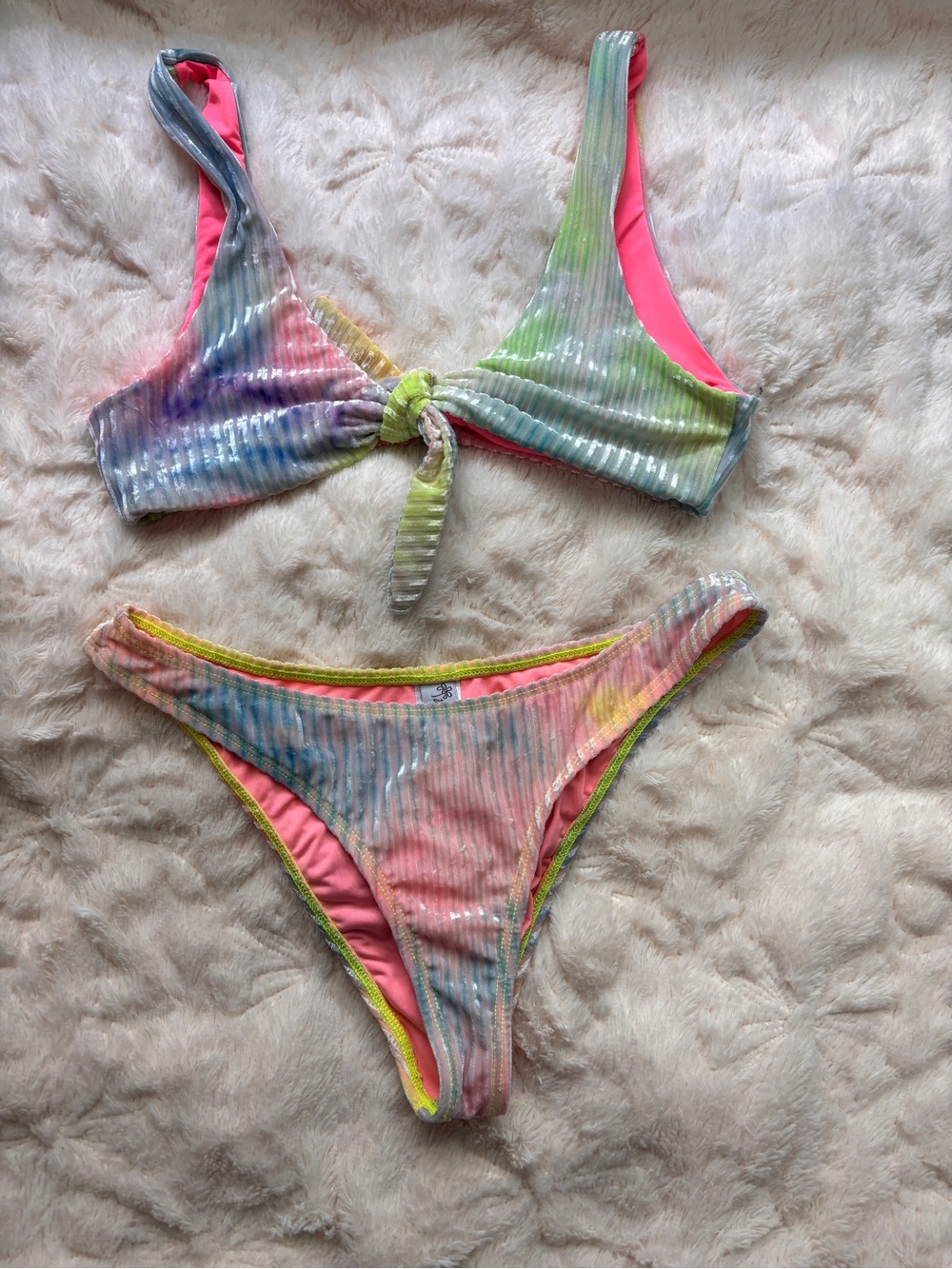 Dippin' Daisy's Neon Pastel Tie-Dye Bikini with Pink Lining Size Medium
